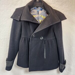 Millard Fillmore Wool Cashmere Military Peacoat Womens Size Small Black Hooded